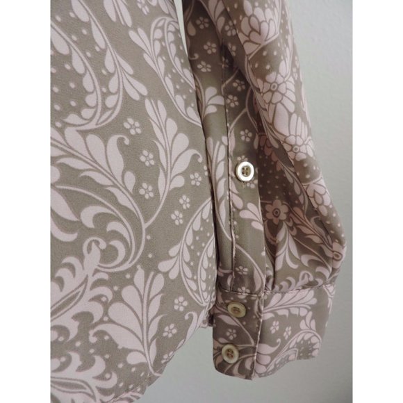 New York Company Shirt Button Down Brown Pink Career Long Tab Sleeve Blouse S - Picture 4 of 10